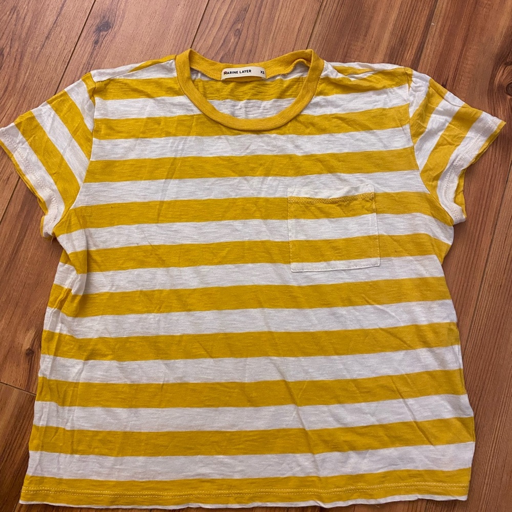 Marine layer yellow and white striped cropped tee
